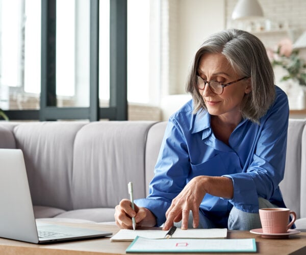 teacher working at home